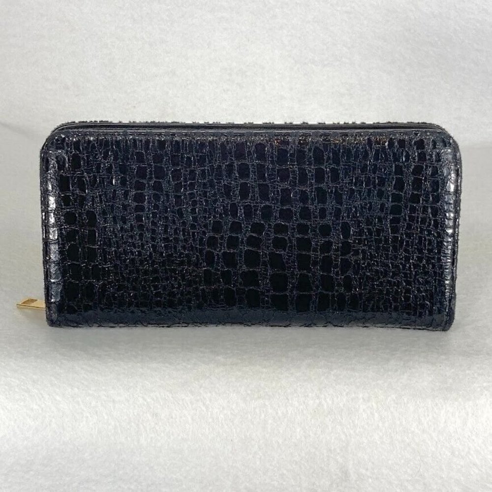 BP. Nordstrom Textured Crocodile Print Large Zip Around Wallet Black